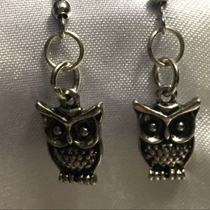 Silver Tone Owl Earrings